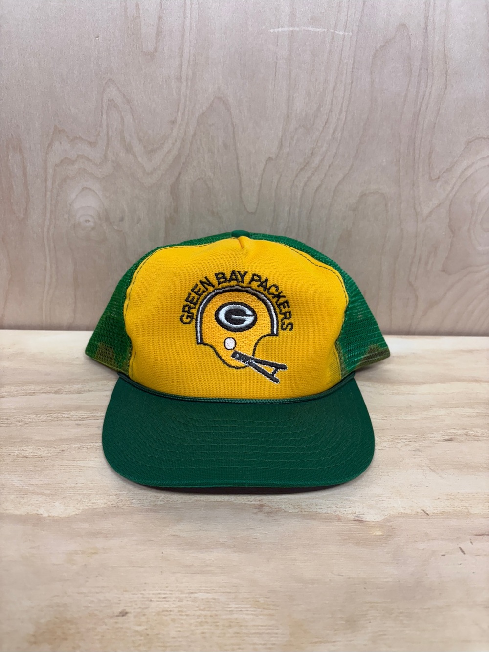 NFL Green Bay Packers Helmet Vintage Yellow & Green Trucker Hat